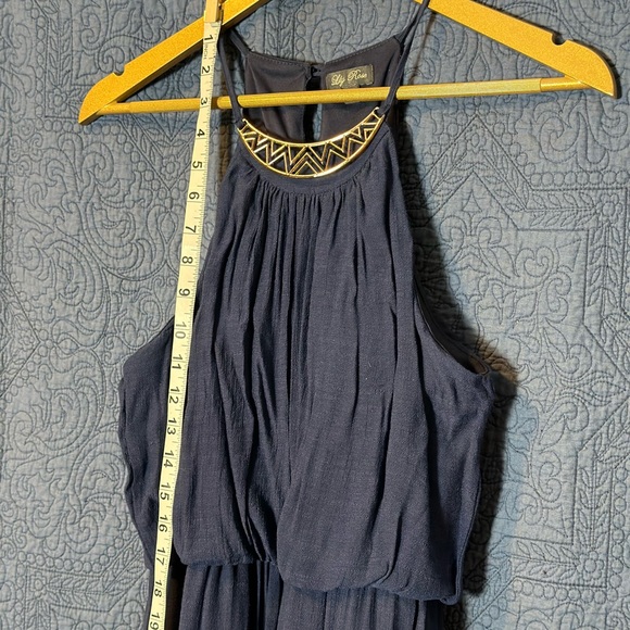 Lily Rose Navy Blue evening/Maxi Dress, Halter top w/ Gold accent. Size Small - Picture 4 of 6